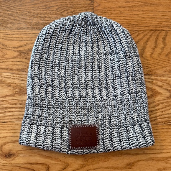 Love Your Melon Accessories - Love Your Melon Salt and Pepper (Black and White) Leather Patch Beanie